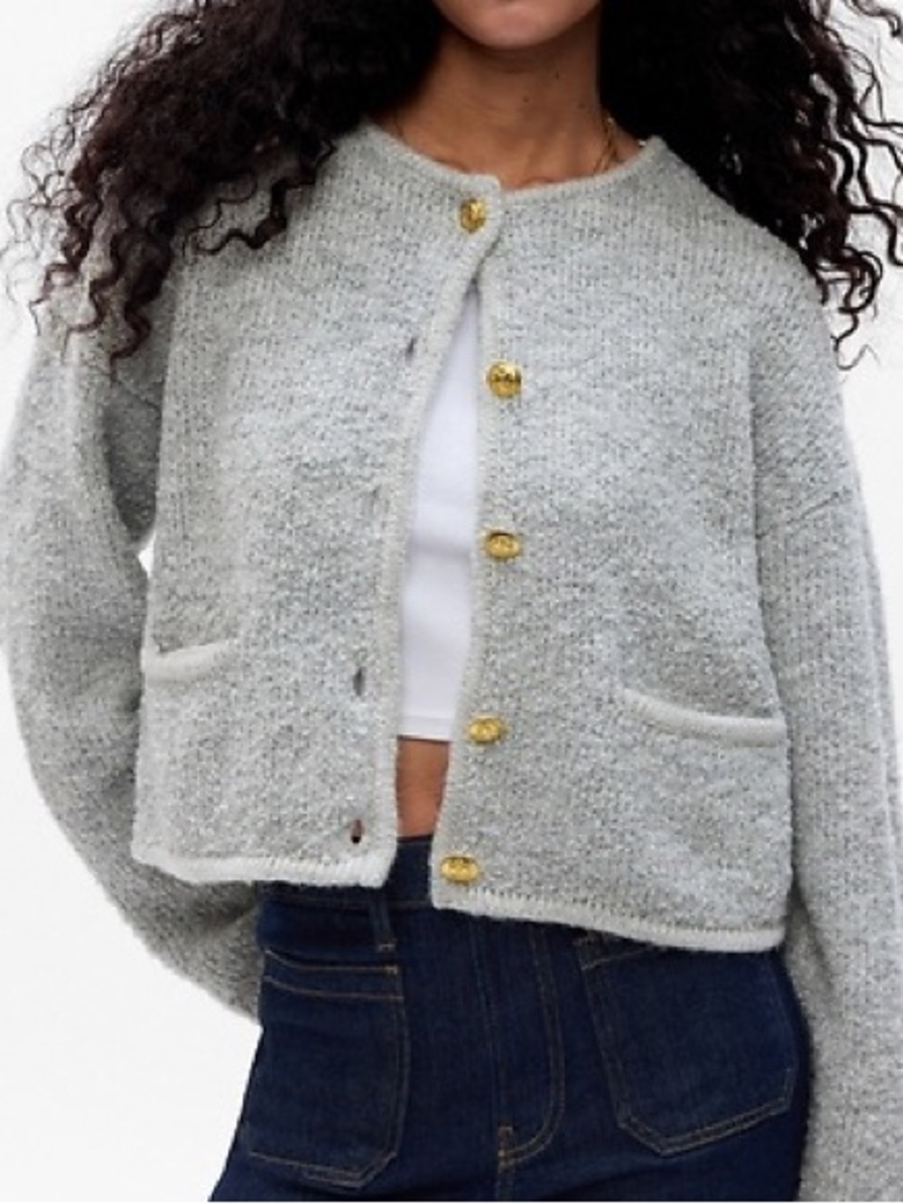 Gap grey boucle cardigan with gold buttons size small